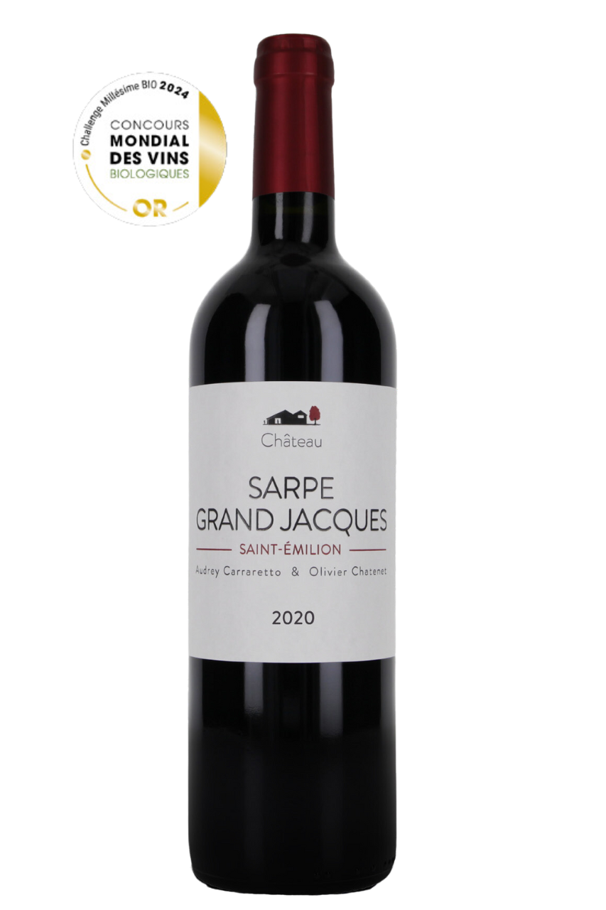 Flasche mit Biorotwein von Château Sarpe Grand Jacques Saint-Émilion