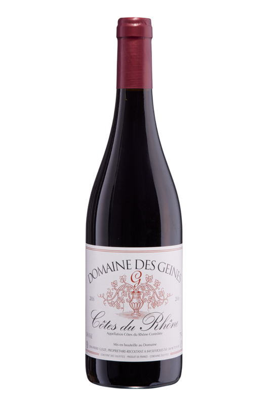 Rotweinflasche Côtes du Rhône von der Domaine des Geines