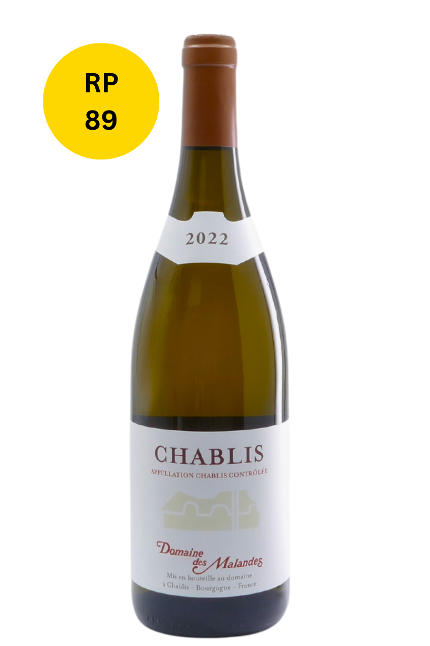 Flasche mit Weißwein Chablis village und einem goldenen Sticker mit der Zahl 89